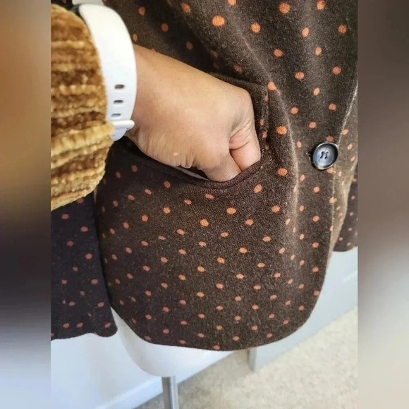 Cartonnier Anthropologie Blazer Jacket Polka Dot Elbow Patch Brown Orange(XS) - Picture 7 of 9